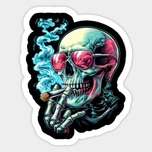 Smoking Skull T-Shirt - Unleash the Fiery Elegance Sticker